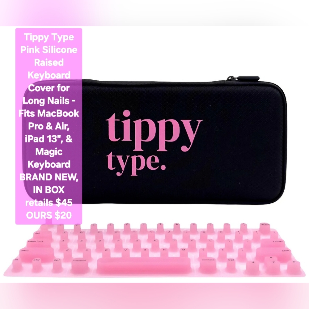 Tippy Type Pink Silicone Raised Keyboard Cover for Long Nails